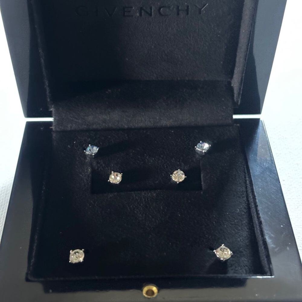 Givenchy Crystal Stud Earrings Set of 3 Pairs Silver-Tone Hypoallergenic